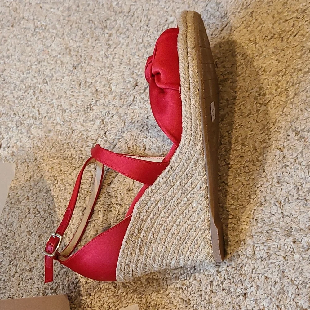 L.K. Bennett Angeline Red Satin Wedge Espadrilles - Picture 11 of 16